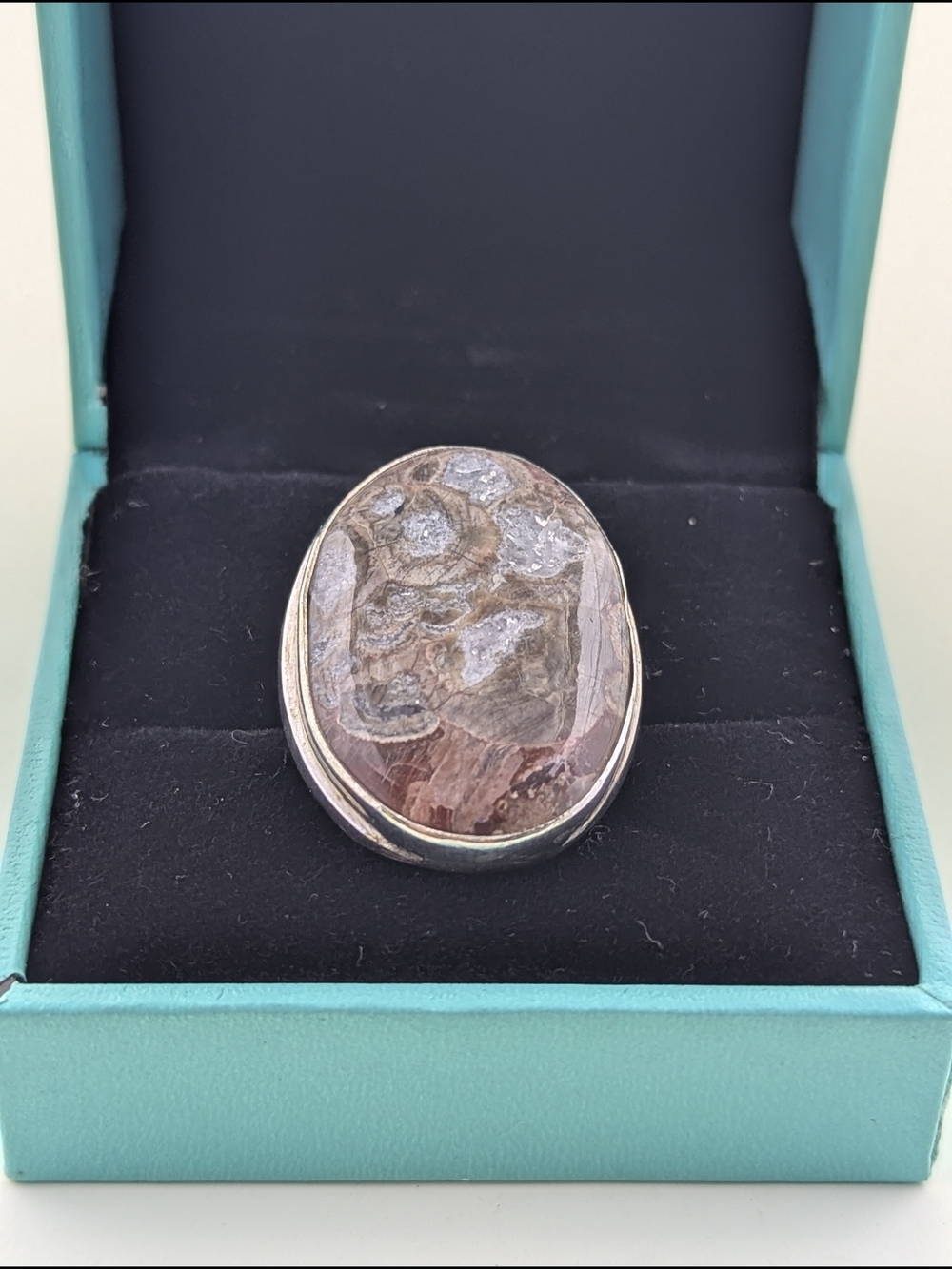 ✨ Vintage Sterling Silver Statement Ring Agate Cabochon ✨